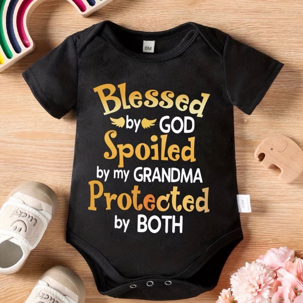 Black Baby Infant Toddler Onesie Blessed by God Spoiled by Grandma - Picture 8 of 8